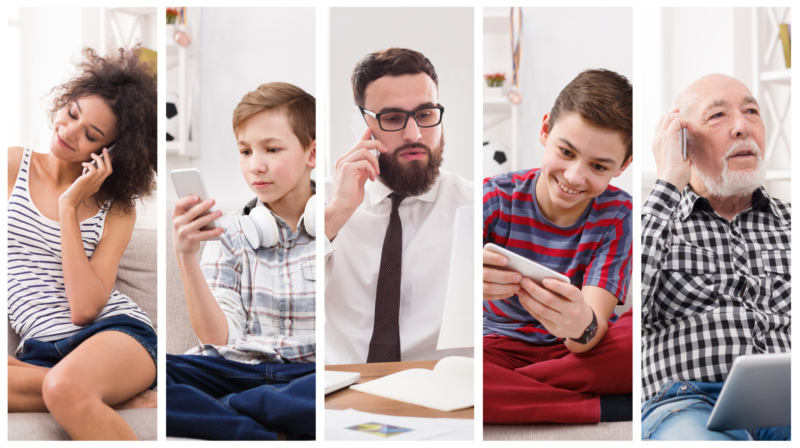 Collage of diverse people using digital devices